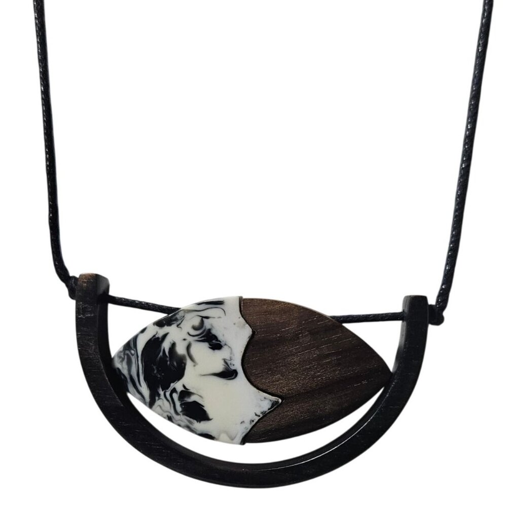 Handmade Artisan Wood Resin Pendant Necklace Boho Modern Fashion Jewelry Women
